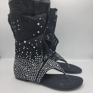 Cape Robbin Black Rhinestone Mid Calf Sandals
